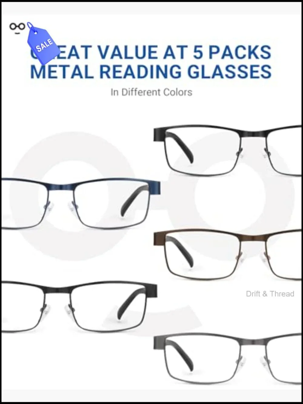 5 Pair Metal Thin Frame Blue Light Blocking Reading Glasses Reading